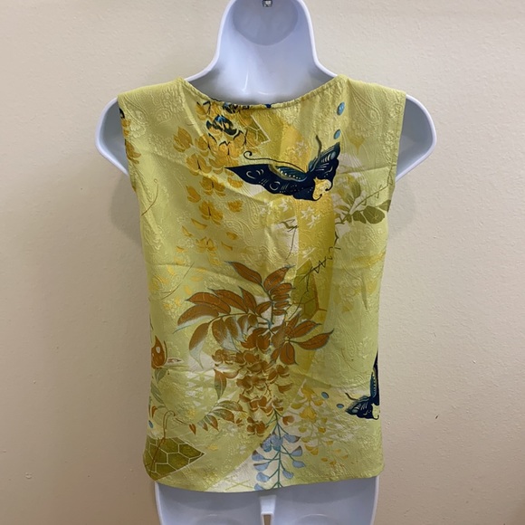 Citron Silk Butterfly Print Sleeveless Top m - Picture 4 of 5